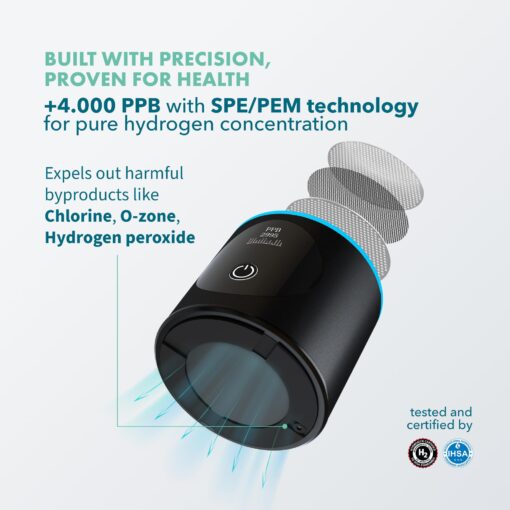 Hydrogen Water Bottle Generator - Up to 4100+ PPB Concentration - SPE/PEM Technology - Certified H2 Generator - Portable Athletic Performance & Hydration System - 6-Hour Hydrogen Retention (Black) - Image 7