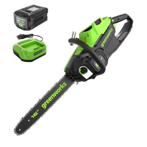 Greenworks 80V 16" Brushless Cordless Chainsaw (Great For Tree Felling, Limbing, Pruning, and Firewood), 75+ Compatible Tools, 2.5Ah Battery and Charger Included