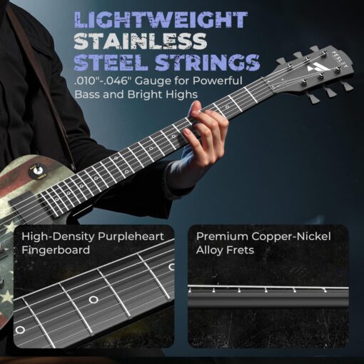 Fesley 39" LP Electric Guitar Kit:Full Size Solid Body Electric Guitars for Beginners with Humbucker Pickups,Poplar Body,Mahogany Neck,22 Frets,6 String Guitar with Gig Bag, FLP400,Matte,US Flag - Image 4