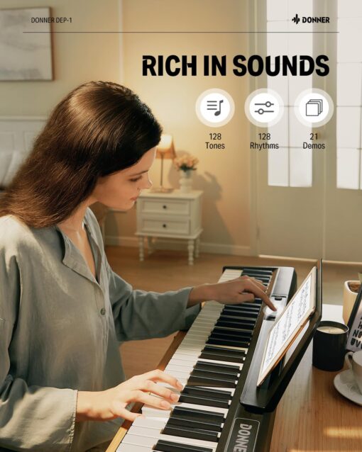 Donner Piano Keyboard 88 Keys, Beginner Digital Keyboard Piano Velocity-Sensitive Keys, Portable Electric Piano with Stand, Sustain Pedal, Carrying Case and Keyboard Stickers, DEP-1 - Image 6