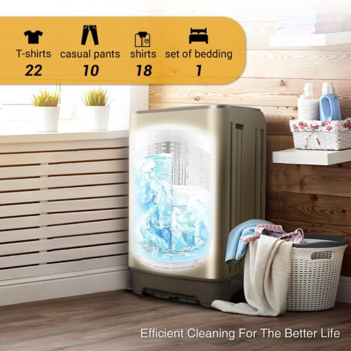 Portable Washing Machine, Full-Automatic Portable Washer 17lbs Compact Wash and Spin Combo with 10 Programs, Portable Washer with Drain Pump, Low Noise Washer for Dorm, Home, Apartment, RV(Gold) - Image 5
