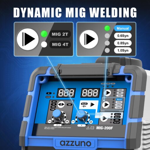 AZZUNO 200A MIG Welder,110V/220V Dual Voltage multiprocess welder,Gas Gasless MIG Welding Machine,4 in 1 Flux MIG/Solid Wire/Lift TIG/Stick ARC Welder (Grey) - Image 6