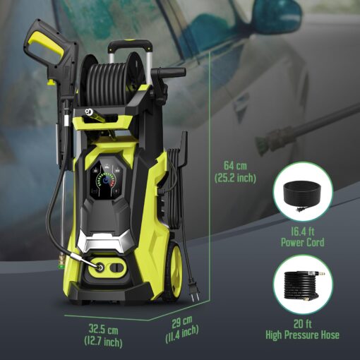 Electric Pressure Washer 5000PSIMax 3.6GPM Power Washer Touch Screen Adjustable Pressure 4 Nozzles and 500ml Foam Cannon Power Washer Cleaning for Car Yellow - Image 3