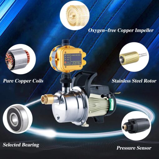 TDRFORCE 3/4 HP Water Pressure Booster Pump 110V Inline Water Transfer Pump Automatic Self Priming Irrigation Pump Shallow Well Jet Pump Household Booster Pump - Image 4