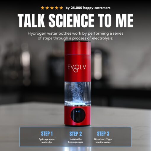 EVOLV Hydrogen Water Bottle Generator – 5.42PPM SPE/PEM Water Ionizer for High Hydrogen Concentration – Portable Hydrogenated Water Bottle for Energy & Inflammation Support– 8oz Bottle, Crimson - Image 6