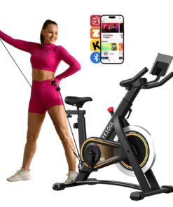 Exercise Bike,Yesoul Stationary Bikes for Home with 2 Resistance Bands, Exclusive App, Low Noise Indoor Cycling Bike with 300lbs Weight Capacity,Comfortable Seat Cushion and Upgraded LED Monitor,Rich Fitness Courses for Home Gym Cardio Workout Training