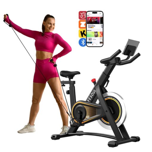 Exercise Bike,Yesoul Stationary Bikes for Home with 2 Resistance Bands, Exclusive App, Low Noise Indoor Cycling Bike with 300lbs Weight Capacity,Comfortable Seat Cushion and Upgraded LED Monitor,Rich Fitness Courses for Home Gym Cardio Workout Training