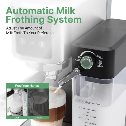 URintells Cuising Espresso Machine 20 Bar, Touchscreen Espresso Maker with Automatic Milk Frother for Cappuccino Latte, Espresso Coffee Maker with Dual Heating System & Dual Pump - Image 7