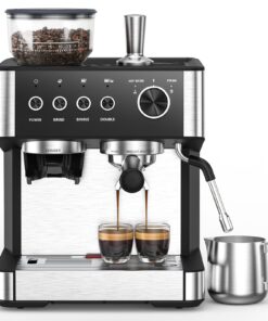Espresso Machine with Grinder, 20 Bar Expresso Coffee Machines with Milk Frother Steam Wand, Professional Espresso Maker with Removable Water Tank, Cappuccino & Latte Machine for Home