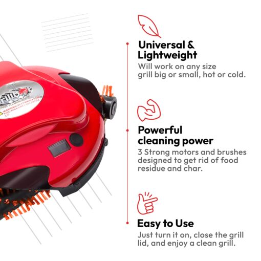 Grillbot Automatic Grill Cleaning Robot with Nylon Brushes, BBQ Grill Cleaner, Grill Brush, Grill Scraper, BBQ Accessories (Red Grillbot) - Image 3