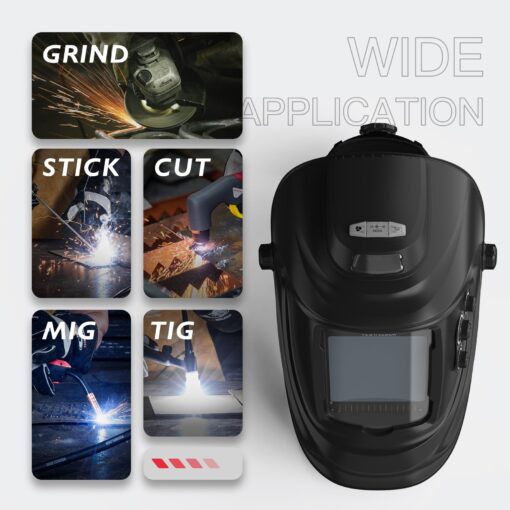 YESWELDER Auto Darkening Welding Helmet with Rechargeable Fan and Light, 3.93"X3.66"Large View 1/1/1/1 True Color 4 Arc Sensor Solar Powered Welding Hood, 3/5-9/9-13 Wide Shade Weld Mask LYG-30800H-W - Image 4