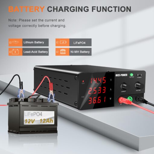 NICE-POWER DC Power Supply Variable, 15V 60A 900W High Power Bench Power Supply with Encoder Knob and Output Switch, Lab Adjustable Switching Regulated Power Supply for Repair/Test - Image 4
