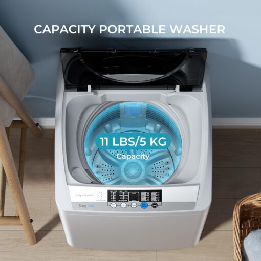 Euhomy 1.59 Cu.Ft. Portable Washing Machine, 11 LBS Capacity, 8 Functions, 8 Water Levels,Full Size Washing Machine with Drain Pump and LED Display for Apartments, RVs, Homes, Gray - Image 8