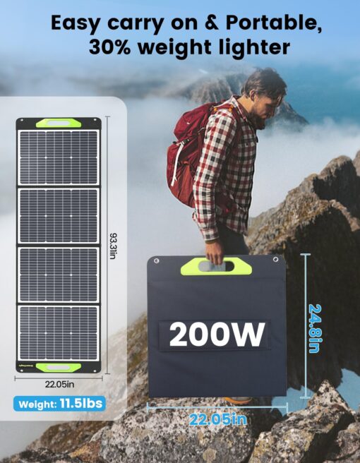 200W Portable Solar Panel, Greenmagic 200W Foldable Solar Panel Lightweight with Kickstands for Home, Camping, Boat, Shed Farm Camping RV Solar Generator, 23% High Efficiency - Image 3