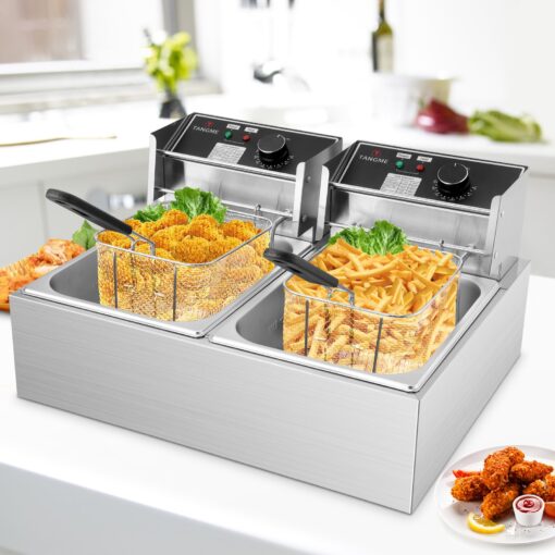 Commercial Deep Fryer, 3400W Electric Deep Fryers with 2x6.35QT Baskets 0.8mm Thickened Stainless Steel Countertop Oil Fryer 20.7QT Large Capacity with Temperature Limiter (12L) - Image 3