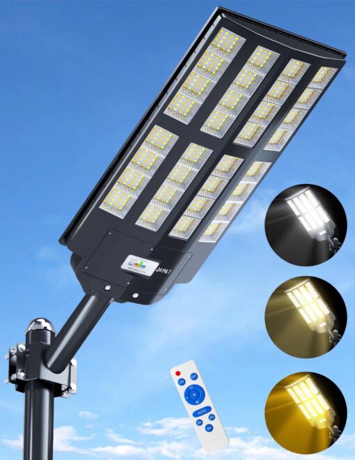 JAYNLT Y-7000W Solar Street Lights Outdoor, 3000K/4000K/6500K 550000LM Parking Lot Lights Commercial Dusk to Dawn, Waterproof Solar Lamp Outdoor with Motion Sensor for Garage, Driveway