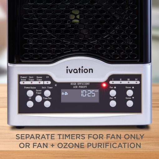 Ivation 5-in-1 HEPA Air Purifier & Ozone Generator W/Digital Display Timer and Remote, Ionizer & Deodorizer 3,700 Sq/Ft – HEPA, Carbon and Photocatalytic Filters, UV Light and Negative Ion Generator - Image 5