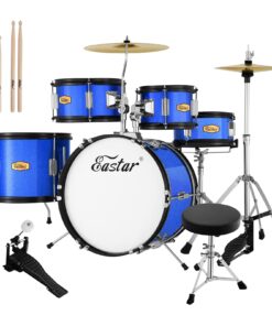 Eastar Drum Set for Kids - 16 inch 5-Piece Drum Kit for Beginners with Adjustable Throne and Cymbal, Pedal & Drumsticks, Metallic Blue (EDS-350MBE)