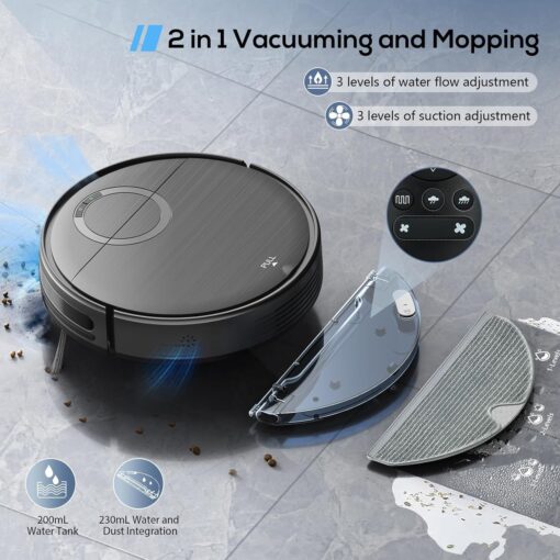 Robot Vacuum and Mop Combo, 2 in 1 Mopping Robot Vacuum Cleaner with Schedule, Wi-Fi/App/Remote, 2000Pa Max Suction, Self-Charging Robotic Vacuum, Slim, Ideal for Hard Floor, Pet Hair, Low-Pile Carpet - Image 6