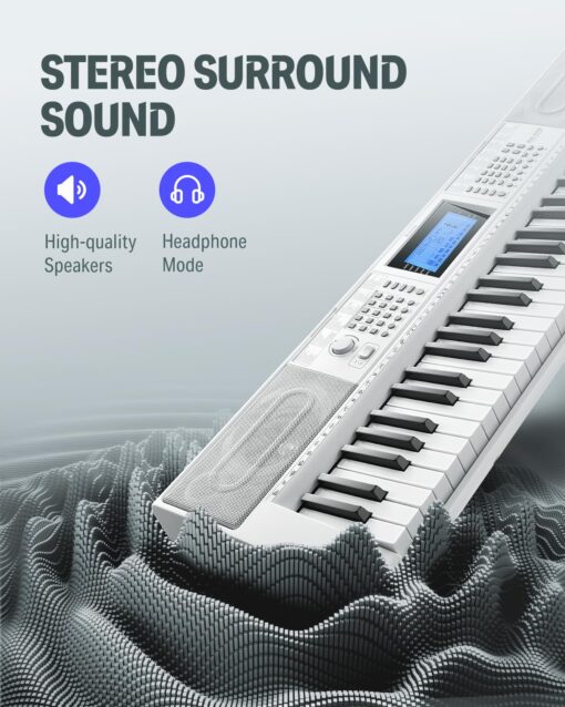 Donner Keyboard Piano 61 Key, Electric Keyboard Kit with 249 Voices, 249 Rhythms - Includes Piano Stand, Stool, Microphone, Gift for Beginners, White(DEK-610S) - Image 4