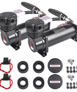 ZHSYMX Heavy Duty 200 PSI Air horn Compressor Dual Value Pack, 3/8 NPT Train Horn/Air Ride Compressor, Fittings for 12V Train/Truck/Car,Air Suspension horn Compressor BLACK