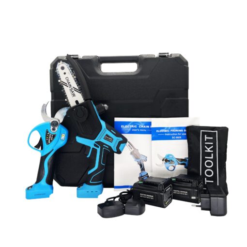 SUCA Electric Pruning Shears Pruning Shears Pruning Shears Tree Pruner Branch Cutter Pruners for Gardening with 2pcs 2Ah Lithium Battery 4-7 Working Hours Tree Branch Pruner (blue28mm+chainsaw) - Image 3
