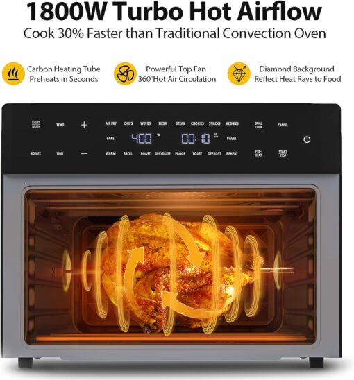 Beelicious® Pro 32QT Extra Large Air Fryer, 19-In-1 Air Fryer Toaster Oven Combo with Rotisserie and Dehydrator, Digital Convection Oven Countertop Airfryer Fit 13" Pizza, 1800w (Black) - Image 6