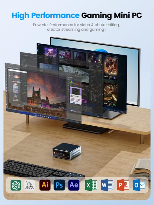 PELADN WO4 Mini PC, 16GB DDR5 4800MHz, 512GB NVME SSD | AMD Ryzen 9 6900HX (8C/16T up to 4.9Ghz), Desktop Computer, Triple Output/WiFi6/BT5.2/DP1.4/HDMI2.0/USB4.0 - Image 2