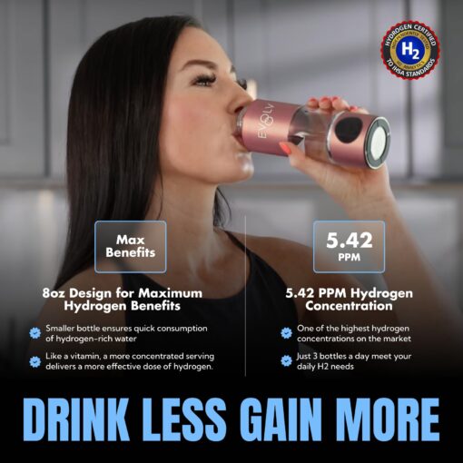 EVOLV Hydrogen Water Bottle Generator – SPE & PEM Water Ionizer 5.42PPM, Highest Concentrated Dose – 8oz Hydrogenated Water Bottle for Improved Energy & Inflammation Support - Easy to Use, Rose - Image 7