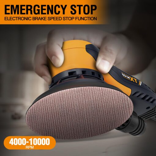 MAXXT Electric 5mm Random Orbital Sander, Palm Sander with Brushless Motor, 5&6Inch Sanding Pads, Central Vacuum, Sanders for Woodworking, Primary Wood and Panel Processing(Orange) - Image 7
