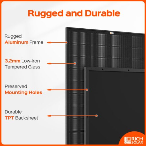 RICH SOLAR 250 Watt 12 Volt Monocrystalline Solar Panel High Efficiency Solar Module for RV Trailer Camper Marine Off Grid All Black - Image 5