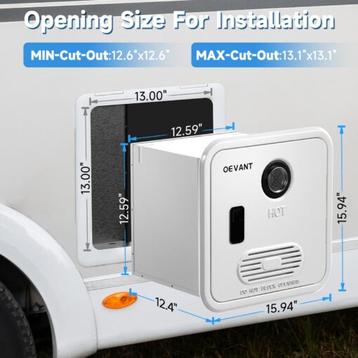 OEVANT RV Tankless Water Heater,55,000 BTU RV Instant Water Heater with Remote Controller,16x16 inch Door＆Front Water Outlet,Propane Gas, DC 12V, CSA Certificated,Compatible with All RVs-White - Image 3