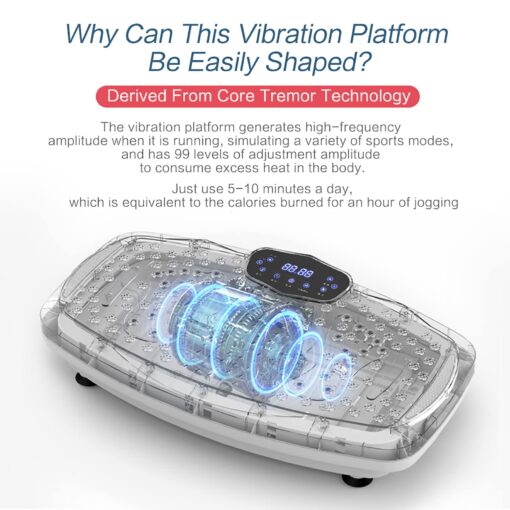 NIMTO Vibration Plate Exercise Machine Whole Body Workout Vibration Fitness Platform for Home Fitness & Weight Loss + BT + Remote, 99 Levels (Black) - Image 8