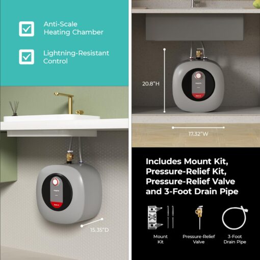 FOGATTI Electric Tank Water Heater, 8.0 Gallon Point of Use Instant Hot Water Heater 120V 1440W, Wall or Floor Mounted, Easy to Install - Image 5