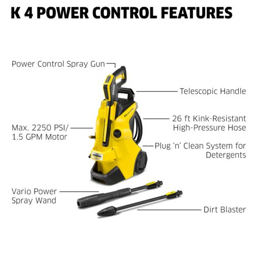 Kärcher Pressure Washer, K4 Power Control, Max 1900 PSI, 26 ft. Hose, 2 Spray Wands - 1.5 GPM - Image 7