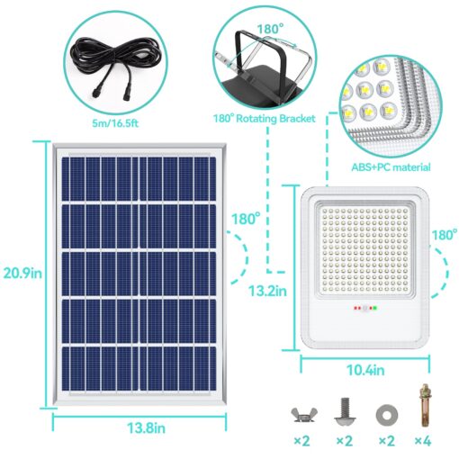 TENKOO Solar Street Flood Lights Outdoor 2000W Solar Parking Lot Lights Dusk to Dawn 150000LM Street Lights IP67 Waterproof Security Commercial Lighting with 16.4ft Cables for Yard, Garden, Pathway - Image 2