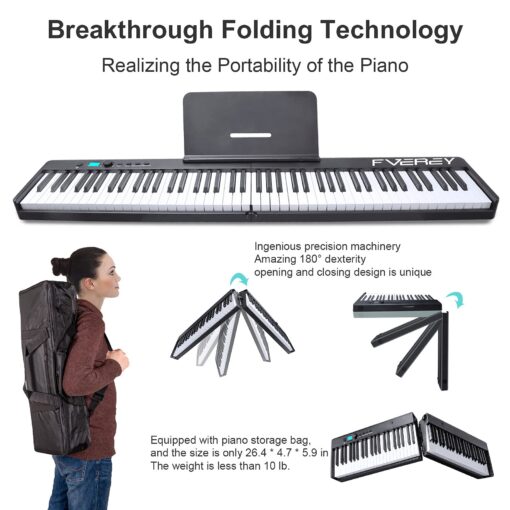 FVEREY Folding Piano Keyboard, 88 Key Semi Weighted Keyboards Electric Piano, Full Size Keyboard Portable Digital Piano with Sustain Pedal, Handbag, Bluetooth, USB MIDI for Beginner, Adult - Image 7