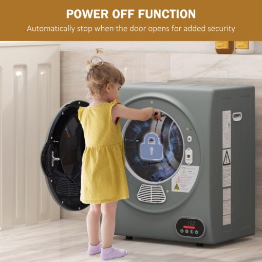 HOMCOM Portable Clothes Dryer, Compact Laundry Dryer with 1.5 cu.ft Stainless Steel Drum, Intelligent Drying, 120V 850W Front Load Electric Dryer for Apartments, Dorms, RVs - Charcoal Gray - Image 5
