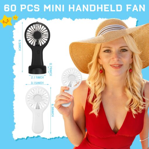 60 Pack Mini Powerful Handheld Fan Bulk 3 Speed USB Rechargeable Small Desk Fan Summer Gift for Wedding Beach Outdoor Women Eyelash (Black,White) - Image 6