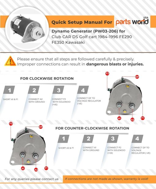 PARTS WORLD USA 12V Starter Generator for Club CAR DS Golf cart 1984-1996 FE290 FE350 Kawasaki 1018294-01 Gator TX Turf Carryall 1992-96 15435 3102201HI1 420-46000 MO63686 TMC000A0011 - Image 4