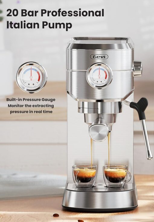 Gevi Commercial Espresso and Coffee Makers, Professional 20 Bar Espresso Maker with Milk Frother, Stainless Steel Expresso Coffee Machines for Home, Compact Cappuccino Machine, Great Gift - Image 7