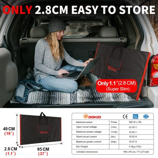 DOKIO 300W 18V Portable Solar Panel Kit Folding Solar Charger with 2 USB Outputs for 12v Batteries/Power Station AGM LiFePo4 RV Camping Trailer Car Marine… - Image 7