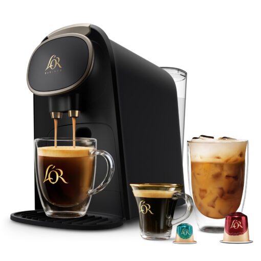 L'OR Barista System Coffee and Espresso Machine Combo by Philips, Premium Champagne Metallic Accents, Matte Black
