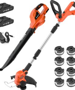 MAXLANDER 20V 12'' Cordless Weed Wacker/Edger and Leaf Blower Combo Kit. 8 Pcs Replacement Spools, 2 x 2.0Ah Batteries & Charger Included