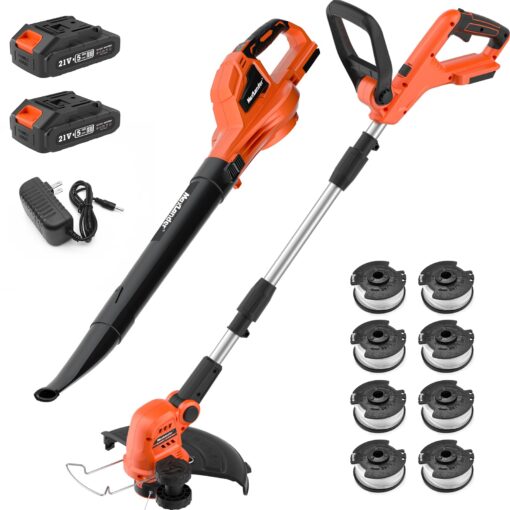 MAXLANDER 20V 12'' Cordless Weed Wacker/Edger and Leaf Blower Combo Kit. 8 Pcs Replacement Spools, 2 x 2.0Ah Batteries & Charger Included