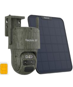 REOLINK 4K Dual Lens 4G LTE Cellular Security Camera, SIM Card Included, Wireless Auto Tracking Trail Camera, 6X Hybrid Zoom, No-Glow IR, IP66 for Wildlife, TrackMix LTE Trail + Solar Panel