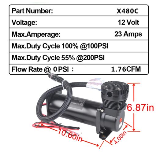 CNRAQR 2PCS 200PSI Heavy Duty Air Train Horn/Air Ride Suspension Compressor 12V 3/8 NPT Black for Car Horns - Image 4