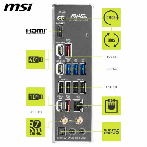 MSI MAG X870E Tomahawk WiFi Motherboard, ATX - Supports AMD Ryzen 9000/8000 / 7000 Processors, AM5-80A SPS VRM, DDR5 Memory Boost 8400+ MT/s (OC), PCIe 5.0 x16, M.2 Gen5, Wi-Fi 7, 5G LAN - Image 3