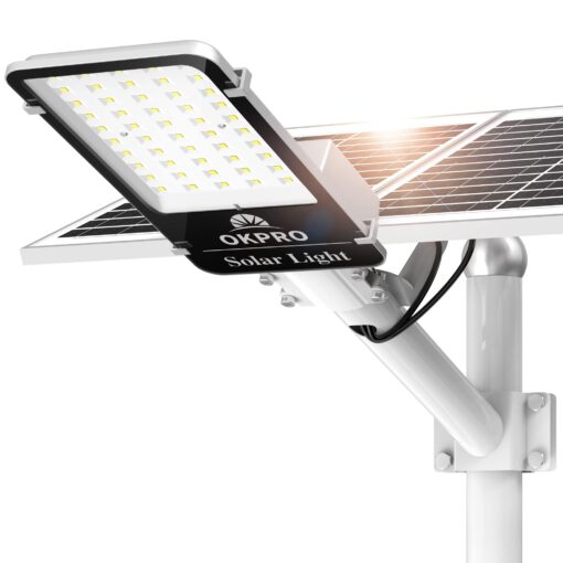 OKPRO 12000W Solar Street Lights Outdoor - 7000K Solar Parking Lot Lights Commerical Dusk to Dawn, Outdoor Street Light Heavy Duty, Wide Angle IP66 Waterproof with Remote Control