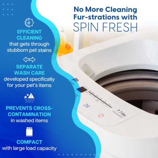 ​​Pet Forge Spin Fresh Compact Washing Machine for Pet Items - Fully Automatic Portable Washer with 8 Pounds Capacity Top Load Spin Mini Washer for Pet Hygiene - Image 6